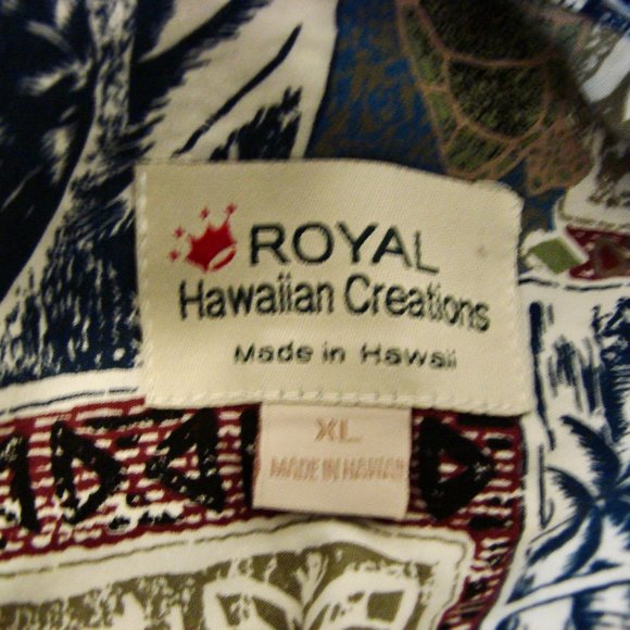 Hawaiian Short Sleeve Shirt Turtles Palm Trees Blue Green Made in Hawaii Size XL - Picture 3 of 12